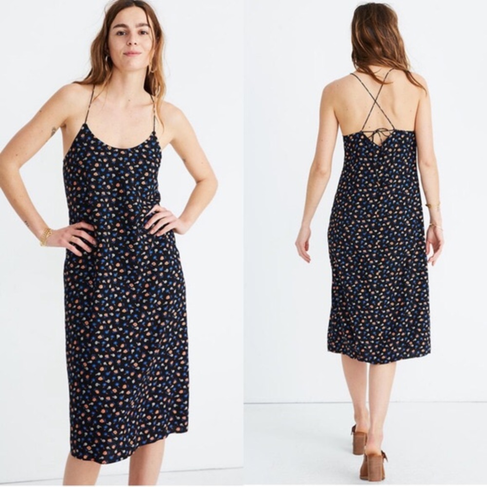 Madewell Navy Floral Midi Slip Dress